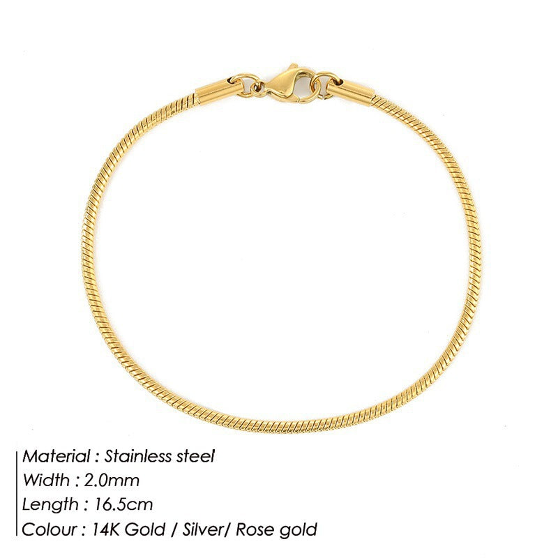 Korean round snake chain bracelet gold-plated stainless steel bracelet tide men's and women's jewelry fine bracelet batch